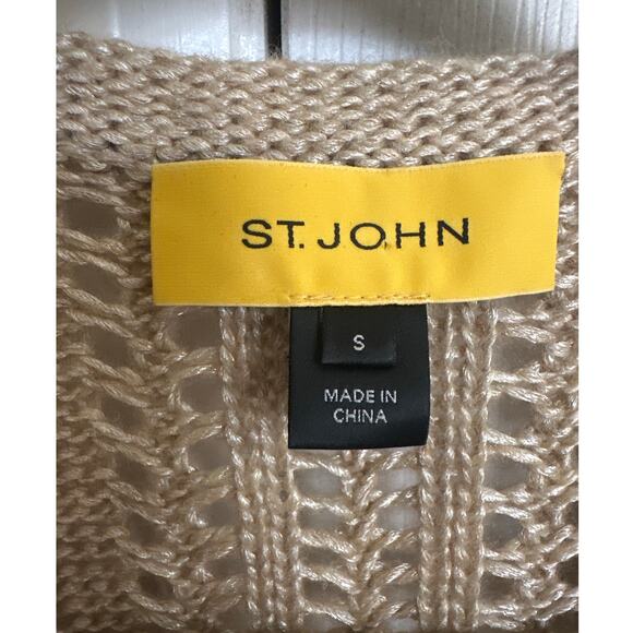 St. John Collection Knit Cardigan Short Sleeve Open Front Beige Small - Picture 2 of 7